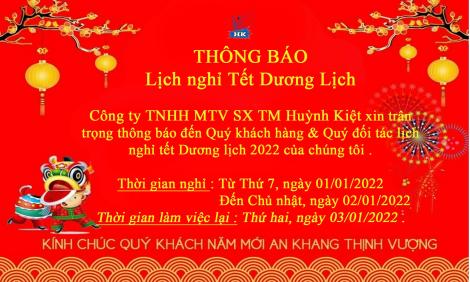 THÔNG BÁO NGHỈ TẾT DƯƠNG LỊCH 01-01-2022